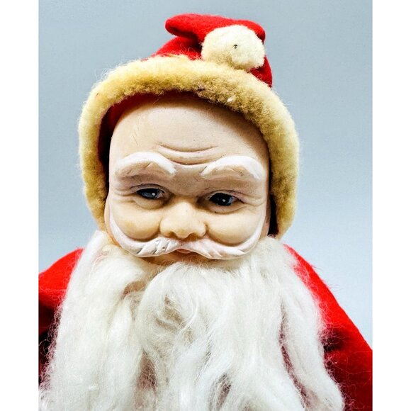 Vintage Rubber Faced Santa Claus Plush Stuffed Toy Doll 11 inch Christmas - Picture 2 of 8